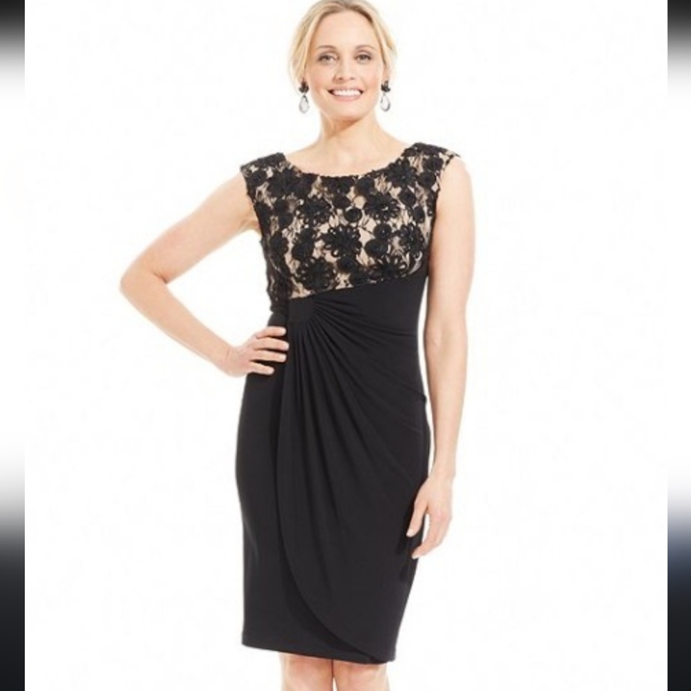 Connected Apparel Black and Cream Dress  Petite Size 6p